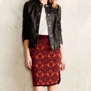 Anthropologie Moth Jaquard pencil Sweater Skirt, Orange/Red, XS
